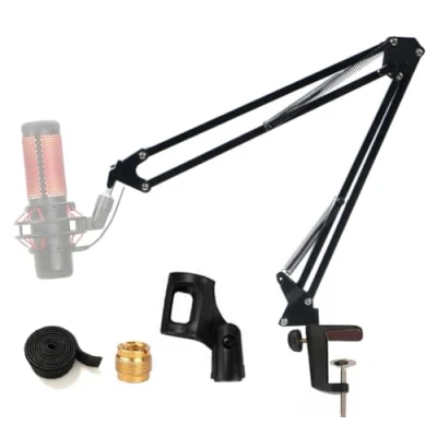 Image of Tentucro Professional Microphone Stand Adjustable Suspension Boom Scissor Arm Studio Desktop Mic Clip Mount Holder for Blue Yeti, Snowball and Other Microphones