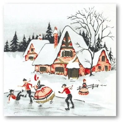 Image of Museums &amp; Galleries Christmas Cards Pack of 8 Skating Hamlet Winter Landscsape Eco Friendly Recyclable