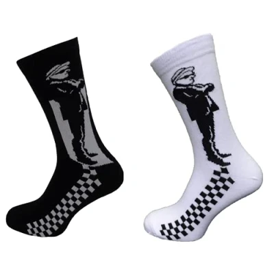 Image of Mazeys Mens 2 Pair Pack Ska Tone Retro Socks (Black/White Skaman)
