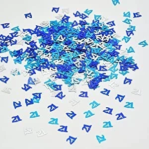 Image of LGT Blue and Silver Number Age Birthday Confetti. Perfect for Parties, Celebrations Events. Table Scatter, Sequins, 18,21,30,40,50,60. (Blue 21 Confetti)