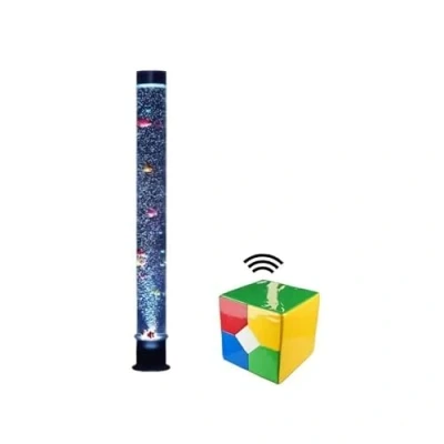 Image of Playlearn Sensory LED Bubble Tube With Remote Cube Controller &amp; 10 Plastic Fish 120cm Colour Changing Floor Standing Lamp Perfect For Waiting Room Kid&#039;s