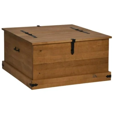 Image of vidaXL Storage Chest Pine Wood, Dual Compartments, Versatile Coffee Table, Metal Handles, 91x91x47 cm, Honey Brown Finish
