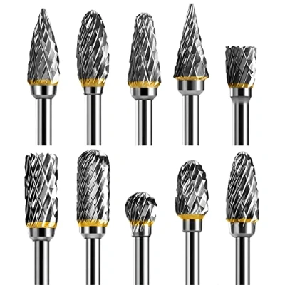 Image of UMUVKIU 10PCS Tungsten Carbide Steel Double Cut Drill Bit Set,Carbide Rotary Cutter Set End Mill with 1/8 Inch Shank, Bit, DIY Woodworking, Carving, Metal Polishing, Engraving and Drilling