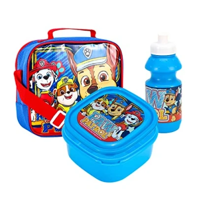 Image of Paw Patrol Boys Insulated 3 Piece Lunch Bag, Sandwich Box &amp; Bottle Set for School Travel Chase Marshall Rubble