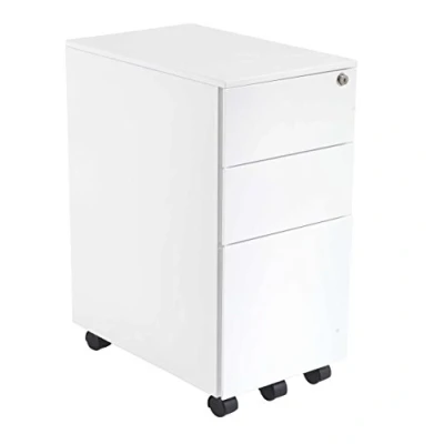 Image of Office Hippo 3 Drawer Under Desk Slimline Mobile Filing Pedestal Steel, White
