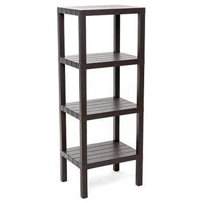 Image of Tatay Lombok Rectangular Shelf, 4 Heights, Polypropylene, BPA Free, Wood Effect Finish, Non Slip Stops, Max 10KG per Easy Assembly. Measures 38x29x100 cm. Color Brown