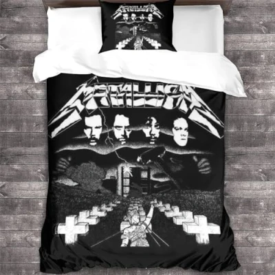 Image of YTPONBCSTUG Metallica Duvet Cover Heavy Metal Print Design Bedding Set Soft Microfiber with Zipper Closure Quilt Pillowcases Single（135x200cm）