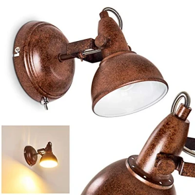 Image of Wall Light Tina, Adjustable lamp Made of Metal in Rust Brown/White, 1 Flame, x E14 socket, spot Retro/Vintage Design, Without Bulbs