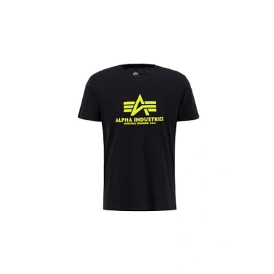 Image of Alpha Industries Men&#039;s Basic Print T Shirt, Black/Neon Yellow, M