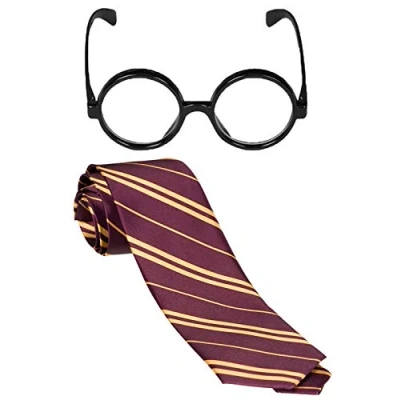 Image of labreeze School Boy Wizard Glasses Maroon Yellow Striped Tie World Book Day Fancy Dress