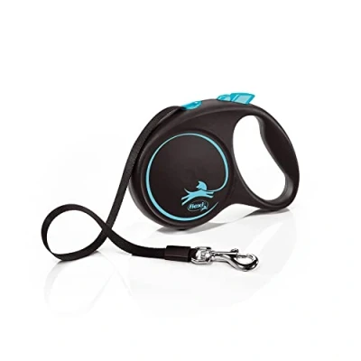 Image of Flexi Black Design Tape Blue Medium 5m Retractable Dog Leash/Lead for dogs up to 25kgs/55lbs