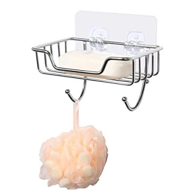 Image of Soap Dish, Stainless Steel Holder Adhesive with Hook for Shower Bathroom Kitchen