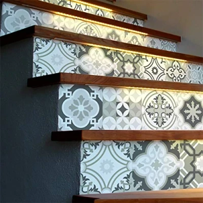 Image of Ambiance Sticker Stair Tile Stickers, Vinyl, Oslo Grey Shades, 4 bandes de 15 x 105 cm