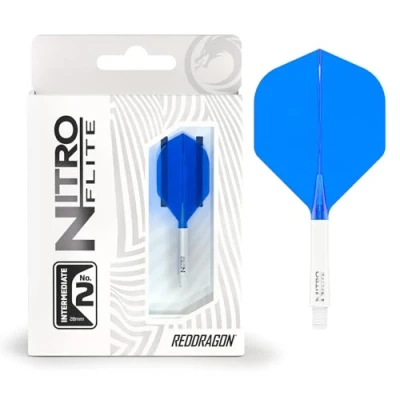 Image of RED DRAGON Darts Nitro Flite Integrated Flight &amp; Shaft System No.2 Shape and Design White Blue Colour, Intermediate Length