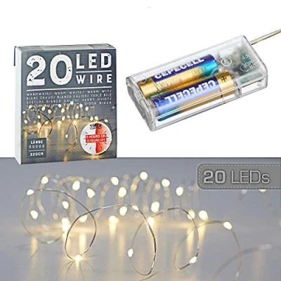 Image of Cepewa Micro Wire Fairy Lights Star Warm White Silver Battery Decoration Lighting Christmas Timer (1 x 20 LED Lights)
