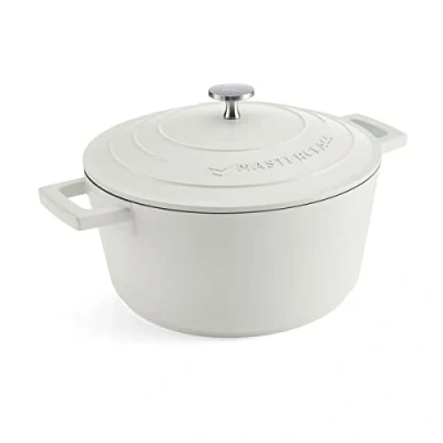 Image of MasterClass Casserole Dish With Lid, Medium 4L/24 cm, Lightweight Cast Aluminium, Induction Hob And Oven Safe, Cream