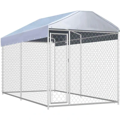 Image of vidaXL Outdoor Dog Kennel with Canopy Top 382x192x225 cm
