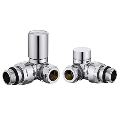 Image of WarmeHaus 15mm Round Head Corner Radiator Valves Angled Towel Rail Valve + Lockshield Chrome
