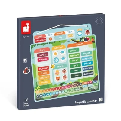 Image of Janod J05459 Calendar French Version 71 Magnets Educational Game Better Understand The Concept of Time and Gain Autonomy FSC Cardboard Toy from 3 years J05459, Multicolor