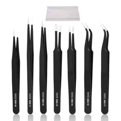 Image of 7PCS Precision Tweezers Set, Anti Static Stainless Steel ESD Set for Electronics, Sodlering, Jewelry, Craft, Laboratory Work, Hobby etc