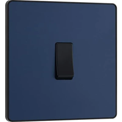 Image of BG Electrical Single Wall Light Switch, 2 Way, Screwless Front Plate, Round Edges, Evolve, Matt Blue, 20A, 16AX, PCDDB12B