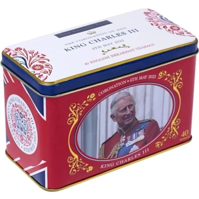 Image of New English Teas The Coronation of HRH King Charles III Tea Tin with 40 Breakfast Teabags
