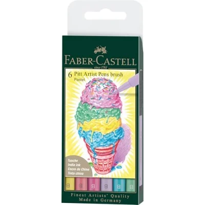 Image of Faber Castell Art &amp; Graphic Pitt Artist Pen Brush India Ink Pen, Pastel, Wallet Of 6, For Art, Craft, Drawing, Sketching, Home, School, University, Colouring