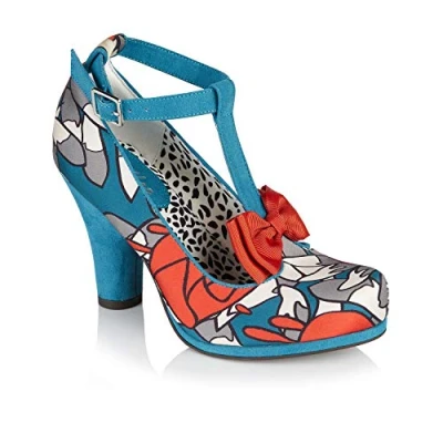 Image of Ruby Shoo Kiara Teal Floral High Heel Cut T Bar with Bow UK 5