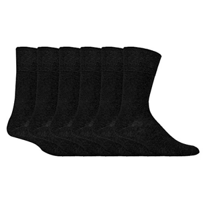 Image of IOMI Footnurse Mens 6 Pairs Cotton Non Elastic Diabetic Socks With Honeycomb Top (12 14, Black/Navy/Grey)
