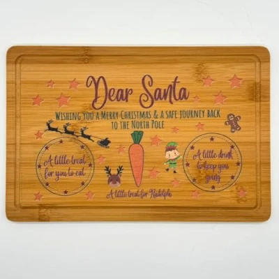 Image of Second Ave Christmas Eve Santa Treat Board Wooden Serving Plate Platter Novelty Xmas Gift Idea