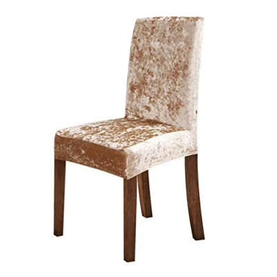 Image of New Crushed Velvet Dining Chair Cover, Spandex Elastic Slipcover Case for Room Kitchen Wedding Banquet,Cream,6pcs