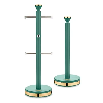 Image of Tower T826135JDE Cavaletto Mug Tree and Towel Pole Set with Anti Slip Base, Jade Green Champagne Gold