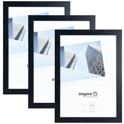 Image of Hampton Frames Triple Pack OXFORD A4 (21x30cm) Black Picture Poster Photo Frame Plexi (Non Glass) OXFA4NG 3