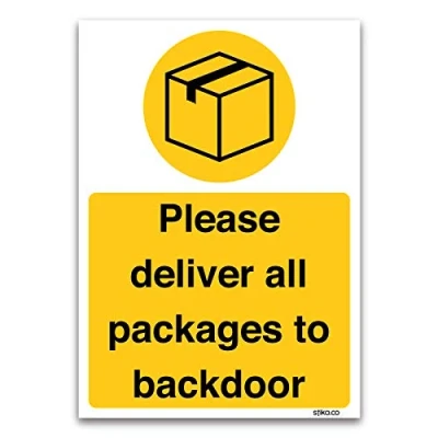Image of Please deliver all packages to backdoor Sign, A3 1mm Rigid Plastic, Postman, Couriers, Delivery Door notice