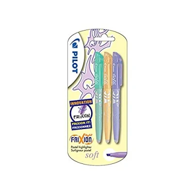 Image of Pilot Frixion Light Soft Erasable Highlighter Pastel Green/Orange/Violet, Pack of 3