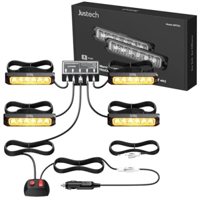 Image of Justech 4PCS 6LEDs Car Strobe Flash Lights Hazard Warning Beacon Emergency Flashing 8 Modes IP65 Waterproof with Main Control Box 12V 24V Universal for Vehicle Truck Trailer Caravan Camper Van