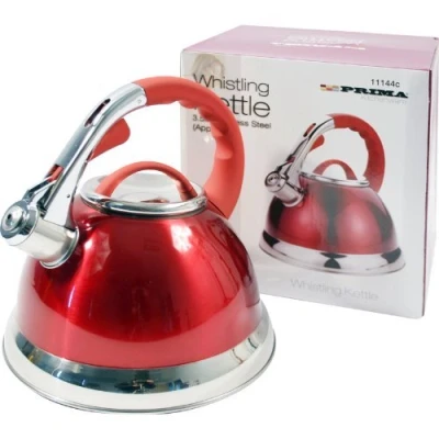 Image of 3.5L RED PRIMA STAINLESS STEEL WHISTLING KETTLE FOR GAS ELECTRIC HOBS NEW
