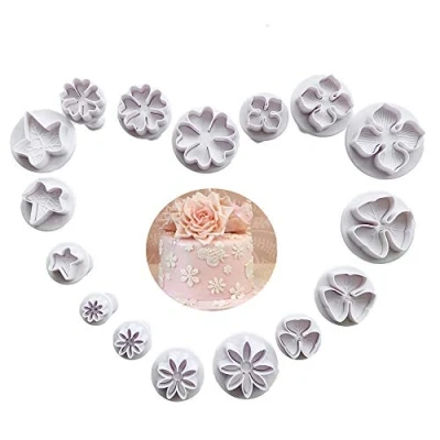 Image of VONUOBEY 16 Pieces Fondant Plunger Cutters Daisy/Hydrangea/Five petaled Flowers/Maple Leaves Molds Sugarcraft Cake DIY Decorating Tools Cookie