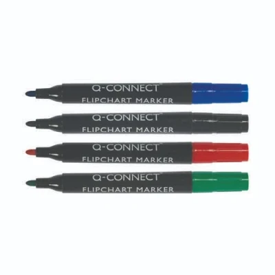 Image of Q Connect Flipchart Marker Pen Bullet Tip Assorted (Pack of 4) KF01551 + Finchley Free