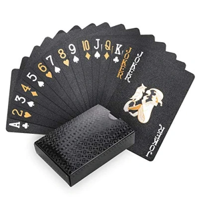 Image of Joyoldelf Cool Black Playing Cards, Gold Foil Waterproof Deck of Cards with Gift Box, Magic Poker Perfect for Party and Game (Painted Version)