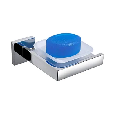 Image of TURS Soap Dish Dispenser Bathroom Glass Holder Stainless Steel Modern Style Wall Mount, Polished Finish, K7006P