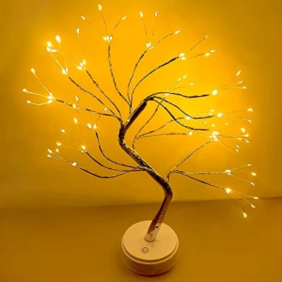Image of HONPHIER Tree Light Indoor Table Top 108 LED Warm White Starry Copper String Lamp USB or Battery Operated Bedside Lamp, Branch Lights Decor for Christmas Party Wedding