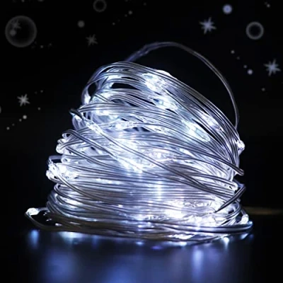 Image of EXTRASTAR 100 LEDs Fairy Lights, 10M/33ft Decorative Battery Powered String Lights with 8 Modes, Waterproof Copper Wire Light for Bedroom, Wedding, Party, Christmas 6500K Daylight