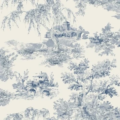 Image of Grandeco French Vintage Toile Trees Smooth Wallpaper, Blue