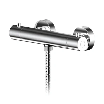 Image of Nuie BIN503 Binsey Modern Bathroom Wall Mount Round Thermostatic Bar Valve with Bottom Outlet, 55mm x 275mm, Chrome