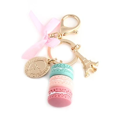 Image of SEAFRONT Colorful Macaroon Keychain Alloy Tower Keyring Bag Pendant Car Charm Decoration Total Length 12cm (Green)
