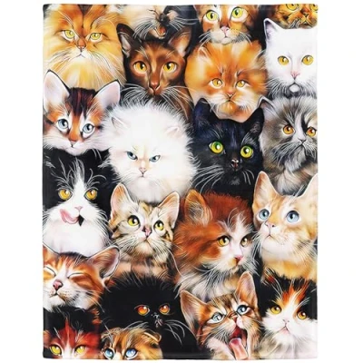 Image of YISUMEI 125x150 cm Blanket Comfort Warmth Soft Cozy Easy Care Machine Wash Cute Cats Breed Collage Pet,Colorful