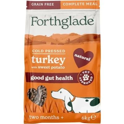 Image of Forthglade Complete Natural Dry Dog Food Grain Free Turkey with Vegetables (6kg) Resealable Bag Easy to Digest Cold Pressed for Puppy, Adult and Senior Dogs