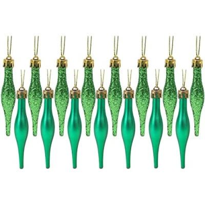 Image of Christmas Concepts® Pack Of 15 8.5cm, 85mm (3.4&quot;) Droplet Baubles Matte &amp; Glitter Design (Emerald Green)