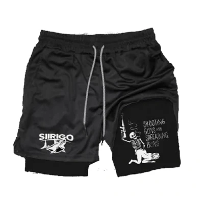 Image of Siirigo Shorts Men, Sexy Boobs Graphic Print Gym Performance Shorts, Running with Phone Pocket (M,E 1)